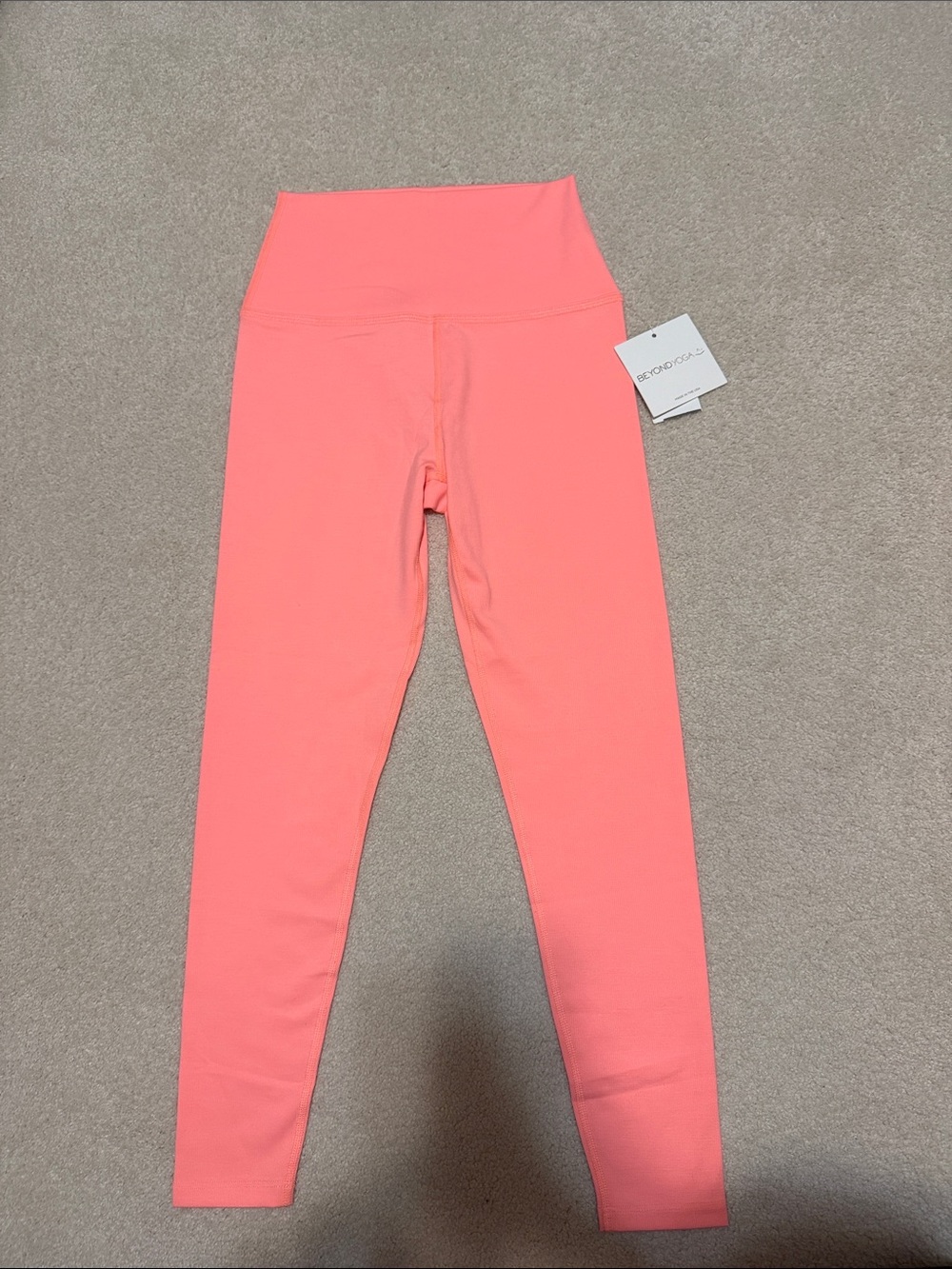 Beyond Yoga High-Waist Neon Coral Pink Leggings